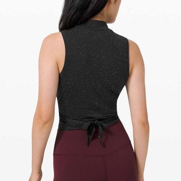 Lululemon Time To Restore Mock Neck Tank Top Women 2 Black White Wicking Yoga - Picture 5 of 5
